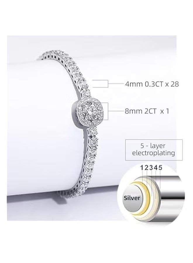 Moissanite tennis bracelet, 2CT 8mm lab-created moissanite diamond, 925 silver plated with 18K white gold, adjustable women's silver bracelet, stylish, jewelry gift. - Image 4